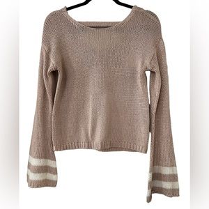 Alya - Francesca’s Blush Pink Cable Knit Cropped Sweater w/ Bell Sleeves